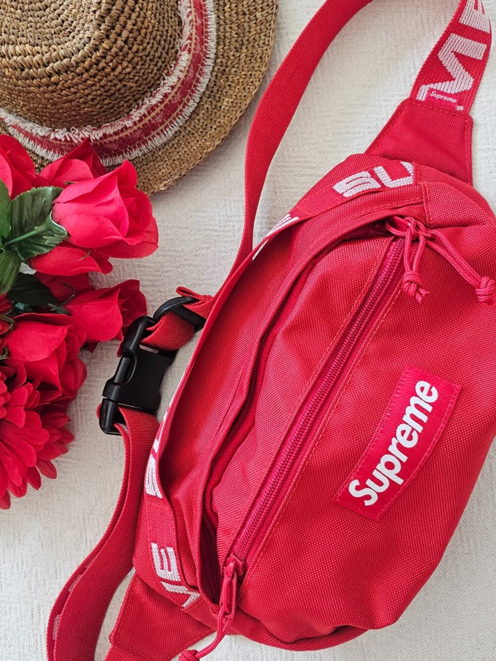 Supreme Waist Bag Red Cordura Repeat Logo Fanny Pack Bumbag
